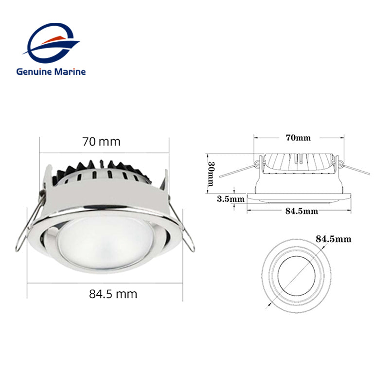 Genuine Marine 5W 250LM Yacht Recessed Ceiling Light Ultra Thin Warm light Downlight Stainless Steel Boat Light Boat LED Downlights GM-EP-L0117