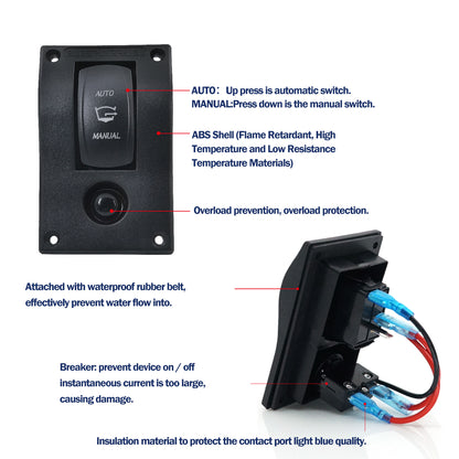 3-Position Bilge Pump Rocker Switch Panel, Automatic - Off - Manual Three Positions to Control The Pumps, DC 12v 24v with 10A Fuse Circuit Breaker, Auto/Hand-Driven with LED Indicator for Boat Ship