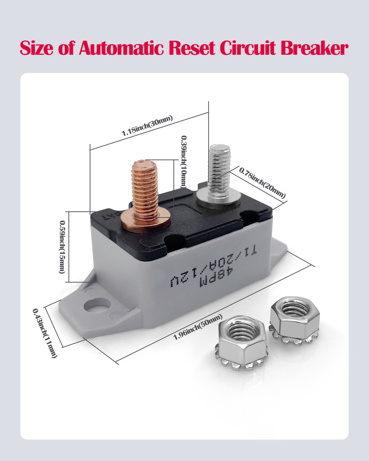  4 Pieces 20A Automatic Reset Circuit Breaker with Cover Stud Bolt, E518 Stud Type Circuit Breakers, DC 12V - 24V