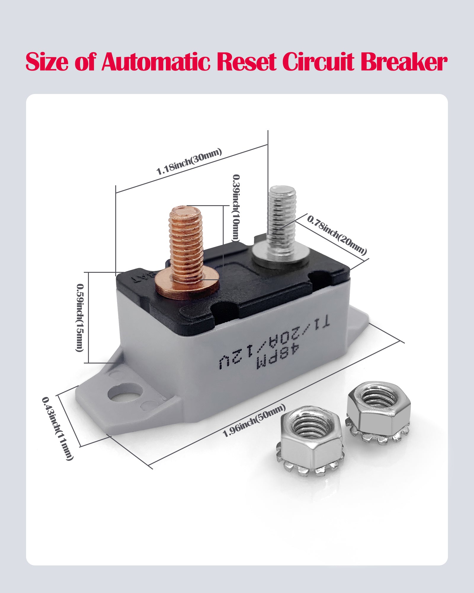  4 Pieces 20A Automatic Reset Circuit Breaker with Cover Stud Bolt, E518 Stud Type Circuit Breakers, DC 12V - 24V