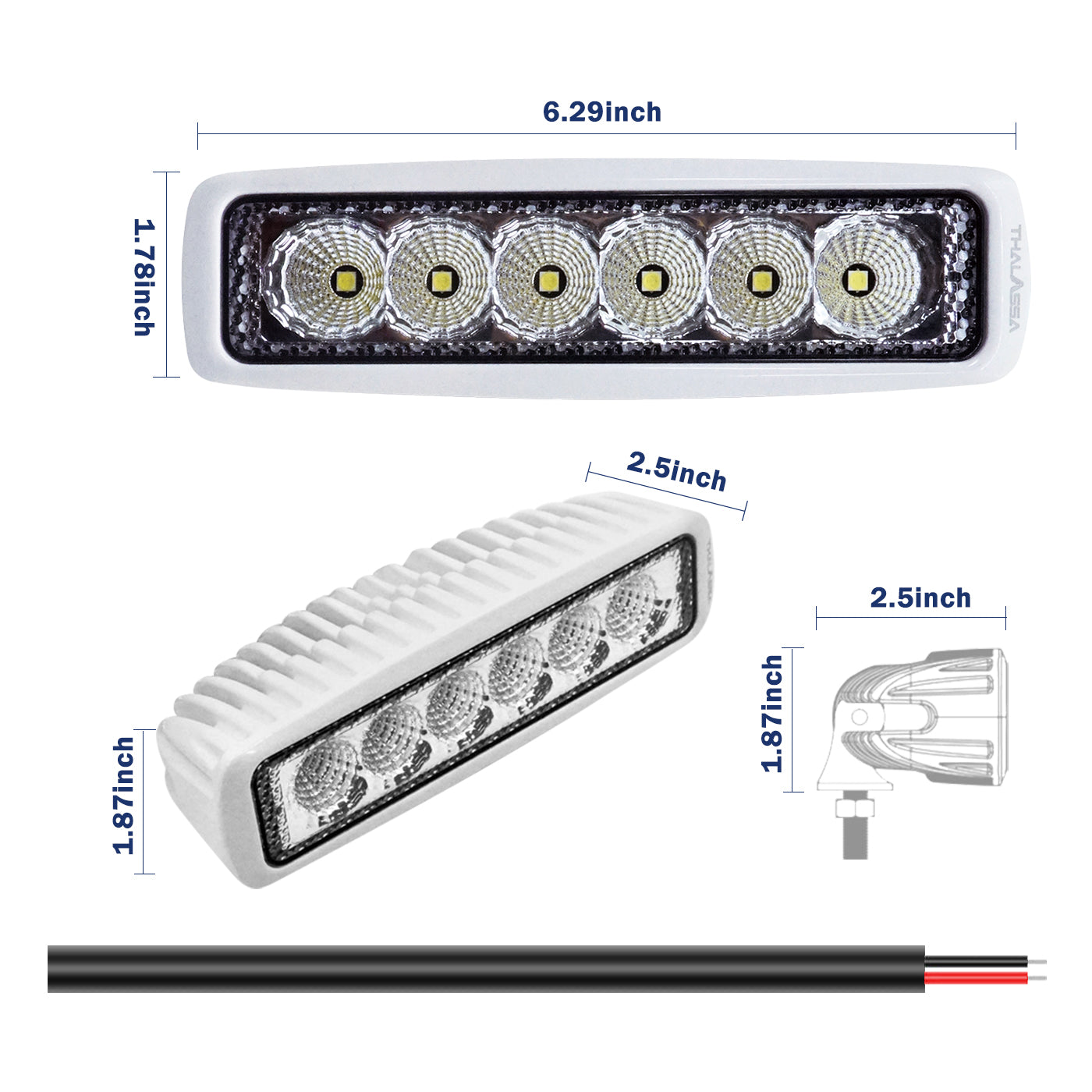 THALASSA 12/24V Dual Color Marine LED Spreader Flood Deck Light for Boat IP67 DC 10-30V with 316L Stainless Steel Bracket, White/Black Housing Waterproof Dock Lights