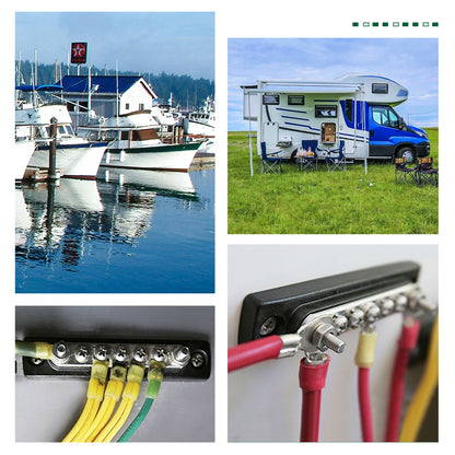 GenuineMarine 5 Terminal 300V 100A Bus Bar Kit - Heat Shrink Ring Terminals Included for Car Boat Marine Caravan RV - THALASSA