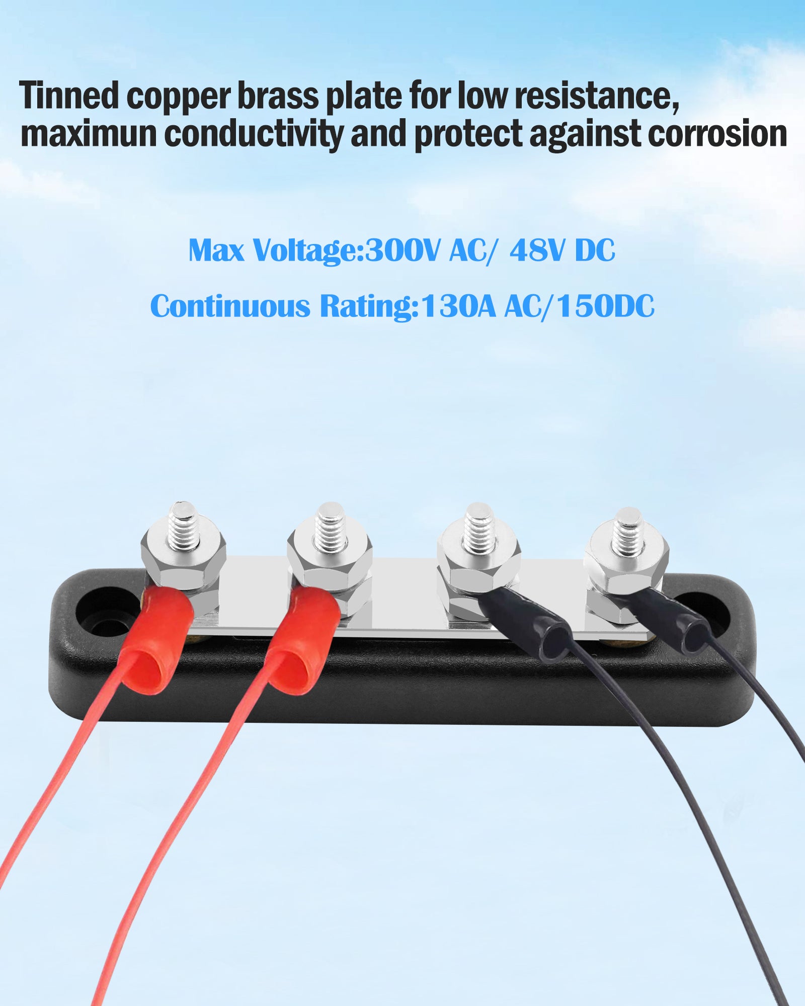 GenuineMarine 4 Terminal 150A Studs Bus bar Power Distribution Block - THALASSA