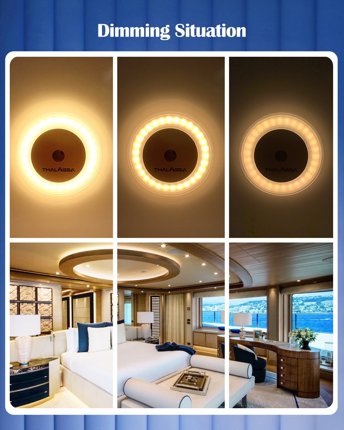 GenuineMarine 1/2/4/6PK RV Boat Touch Ceiling LED Light DC 12V 3W 2800K Soft White, Small Base, Full Aluminum Tap Light, Stepless Dimmable, Surface Mount and Hidden Fasteners Design for New Installion - THALASSA