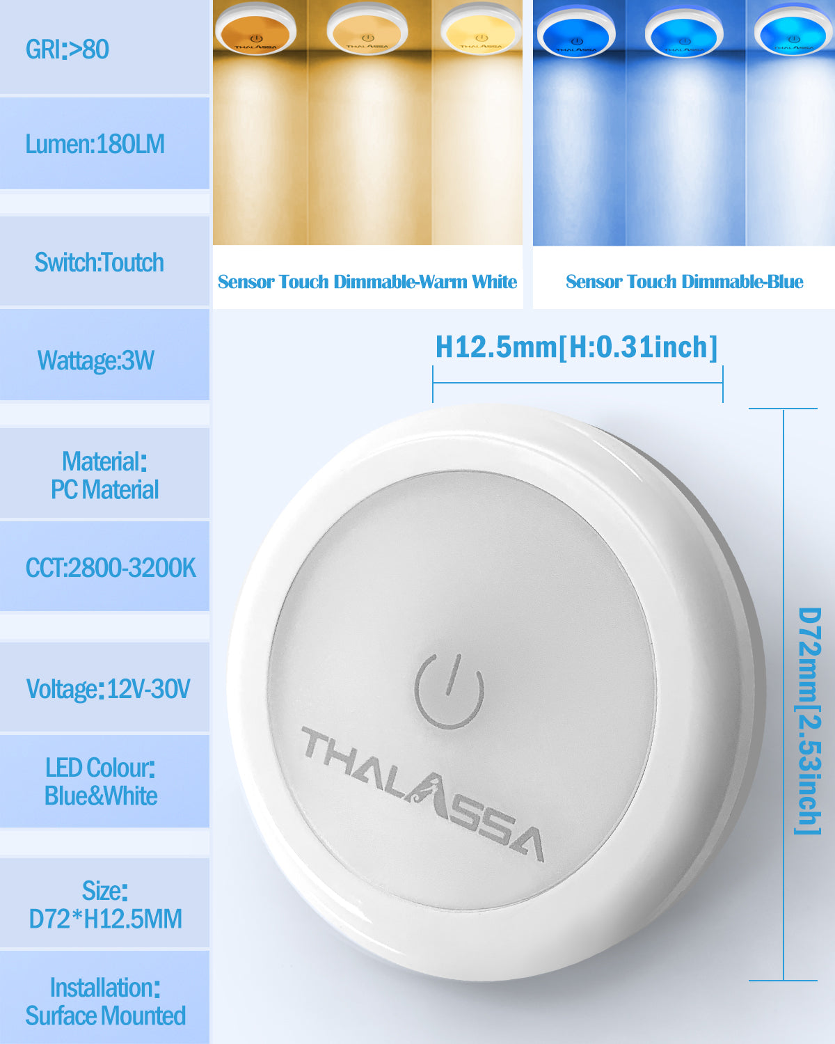 Dual Color 12v Led Boat Ceiling Light with Dimmable Touch Switch Surfa – Thalassa Marine