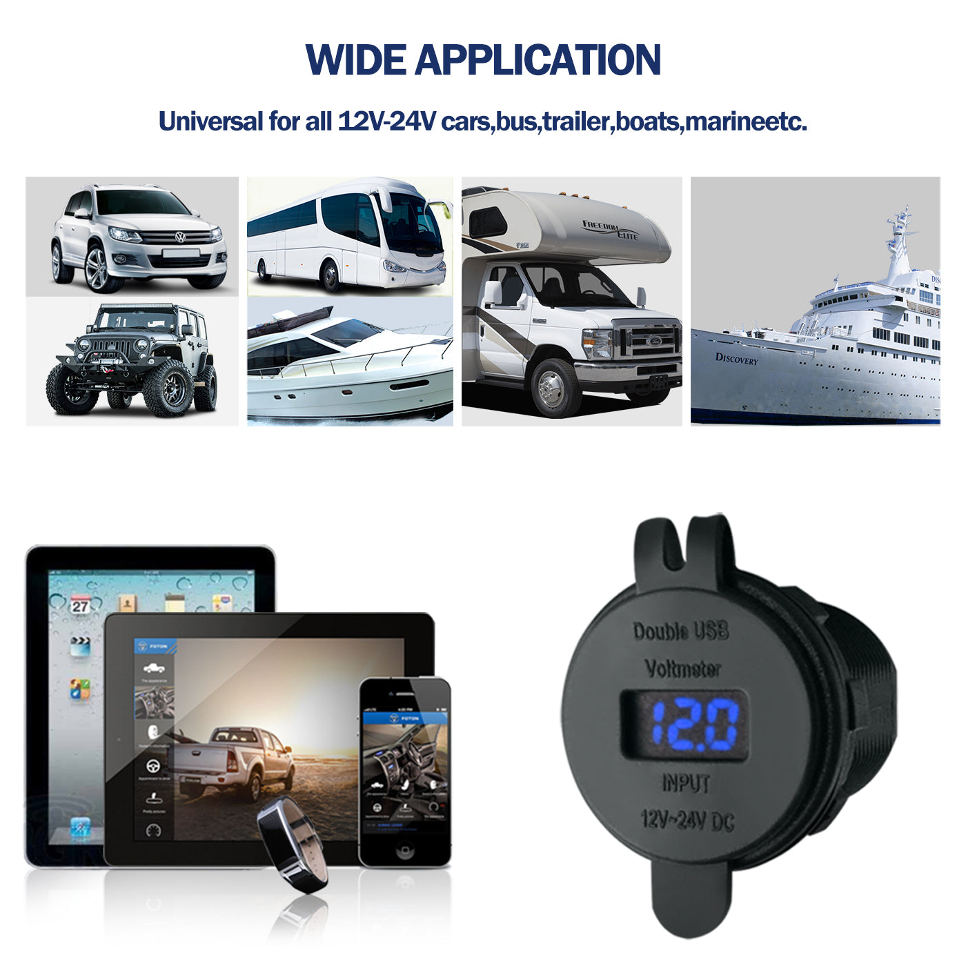 GenuineMarine 4.2A Dual Waterproof USB Charger Digital Voltmeter Universal for Yacht Boat - THALASSA