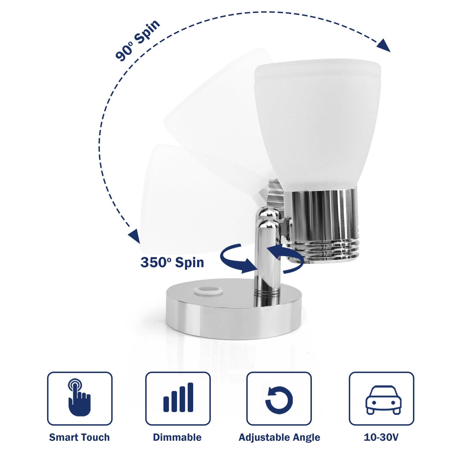 THALASSA 12V Reading Light Bedside without USB Iron Port,Touch Dimmable Switch Warm White for Boat, Yacht, and Caravan - THALASSA