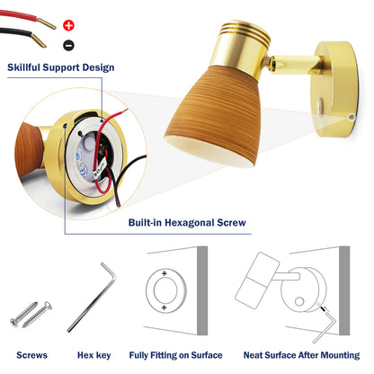THALASSA 12V Reading Light Teak Color Glass Dimmer Touch Adjustable with/without USB Port - THALASSA