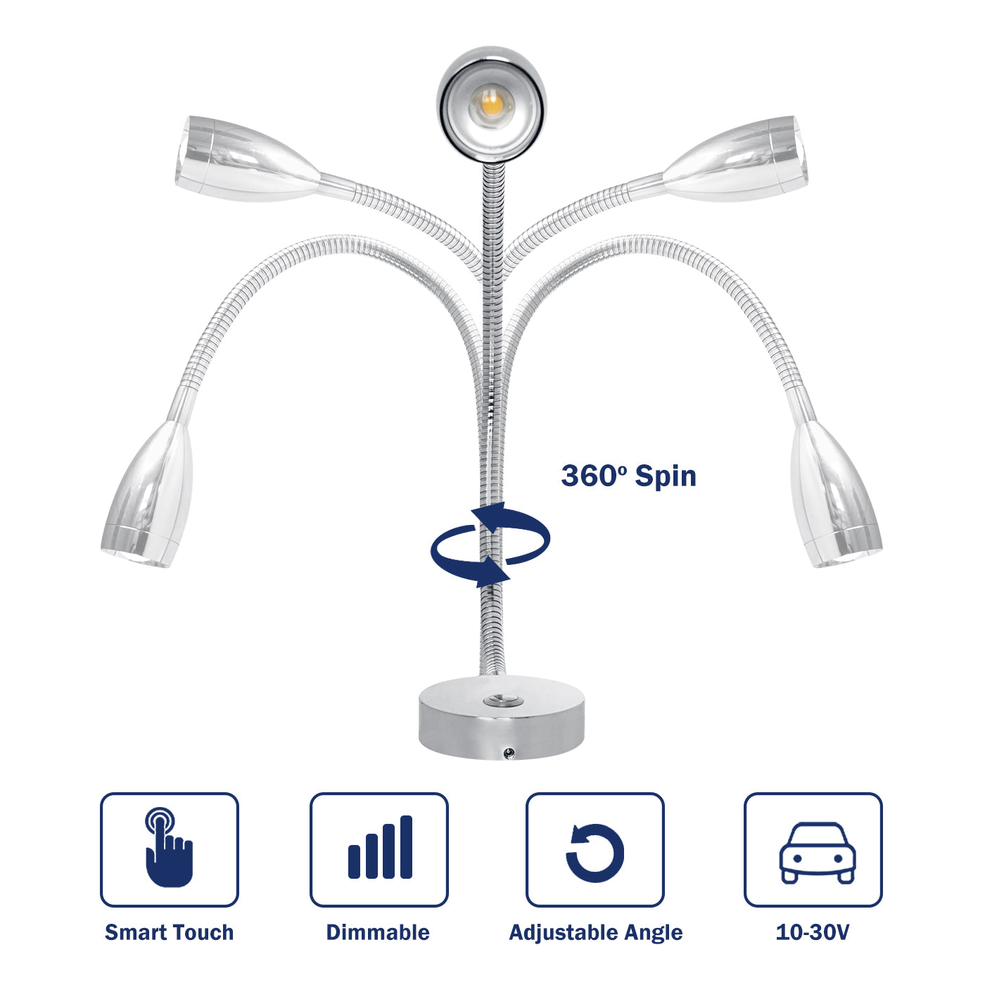 THALASSA 12/24V Touch Adjustable Switch 360° LED Reading Light with/without USB Port for Yacht Ship Villa Hotel - THALASSA