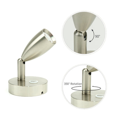 12V Reading Lamp RV LED Bedside Lamp Boat Camper Trailer Motorhome Interior Lighting Spotlight 3W Warm White, Brushed Nickel, with Blue Small Reminder light Dimmer Touch Switch DC 10-30V Surface Mount - THALASSA