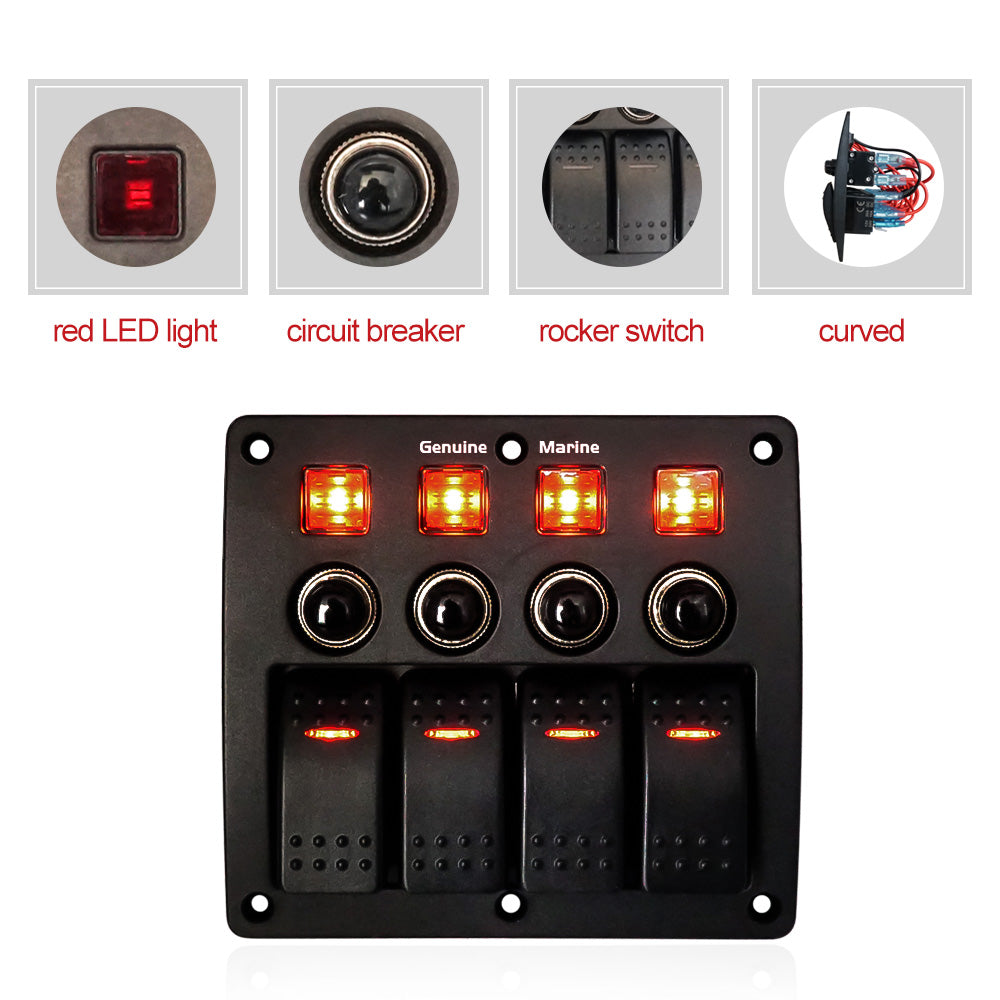 4/6/8 Gang Rocker Switch Panel Waterproof with Fuse - GenuineMarine