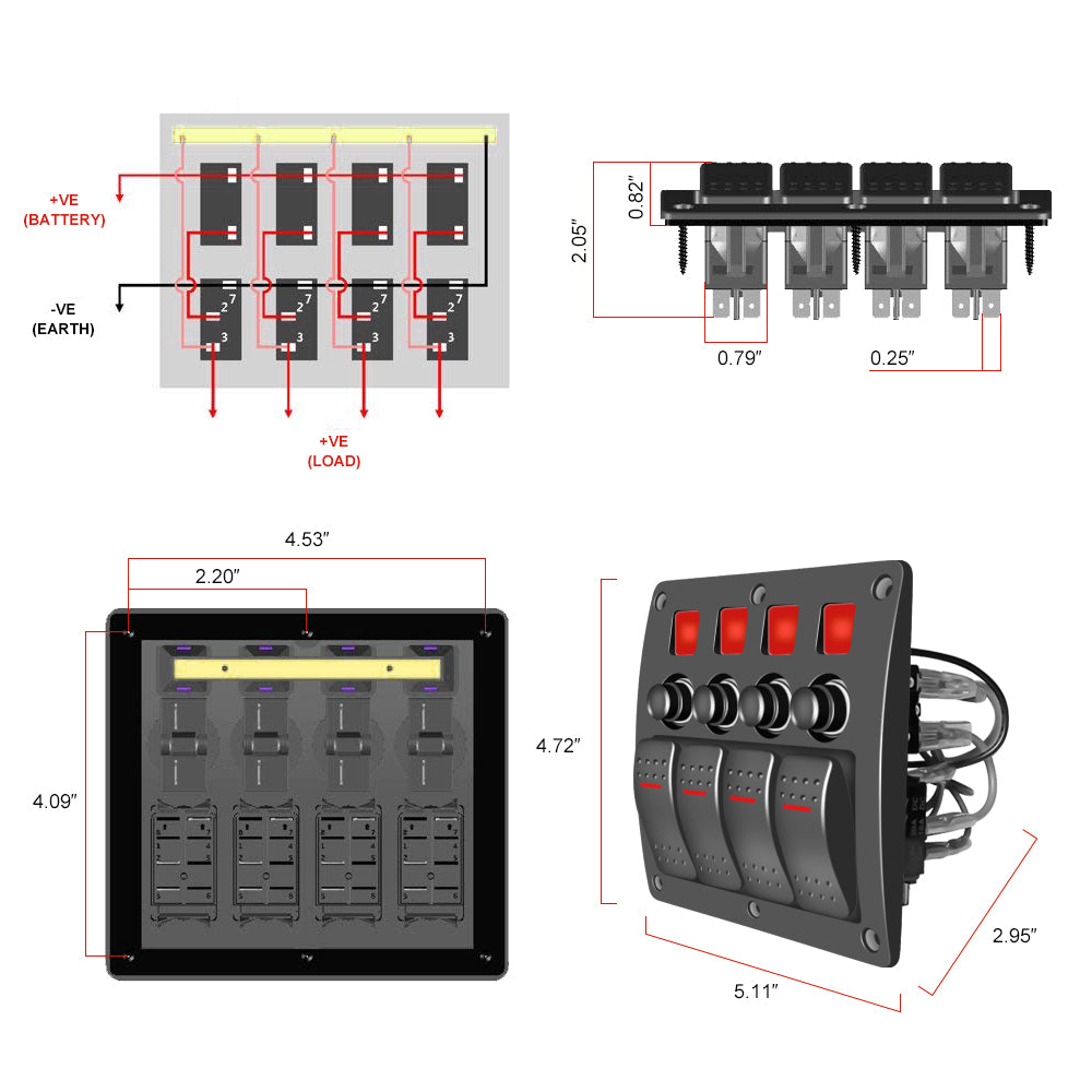 4/6/8 Gang Rocker Switch Panel Waterproof with Fuse - GenuineMarine