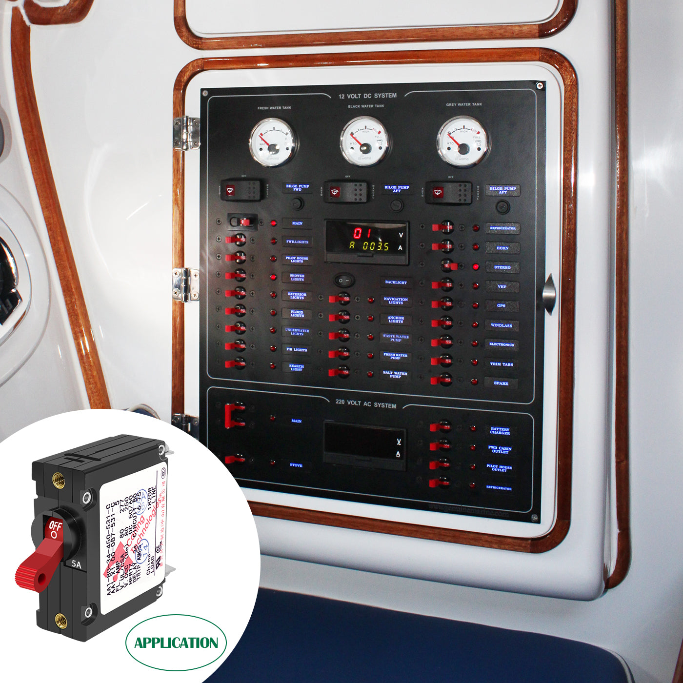 GenuineMarine 5/10/15/20/25/30/35/40/50A Toggle Electric Magnetic Circuit Breaker ON/Off One Pole Red Handle - THALASSA