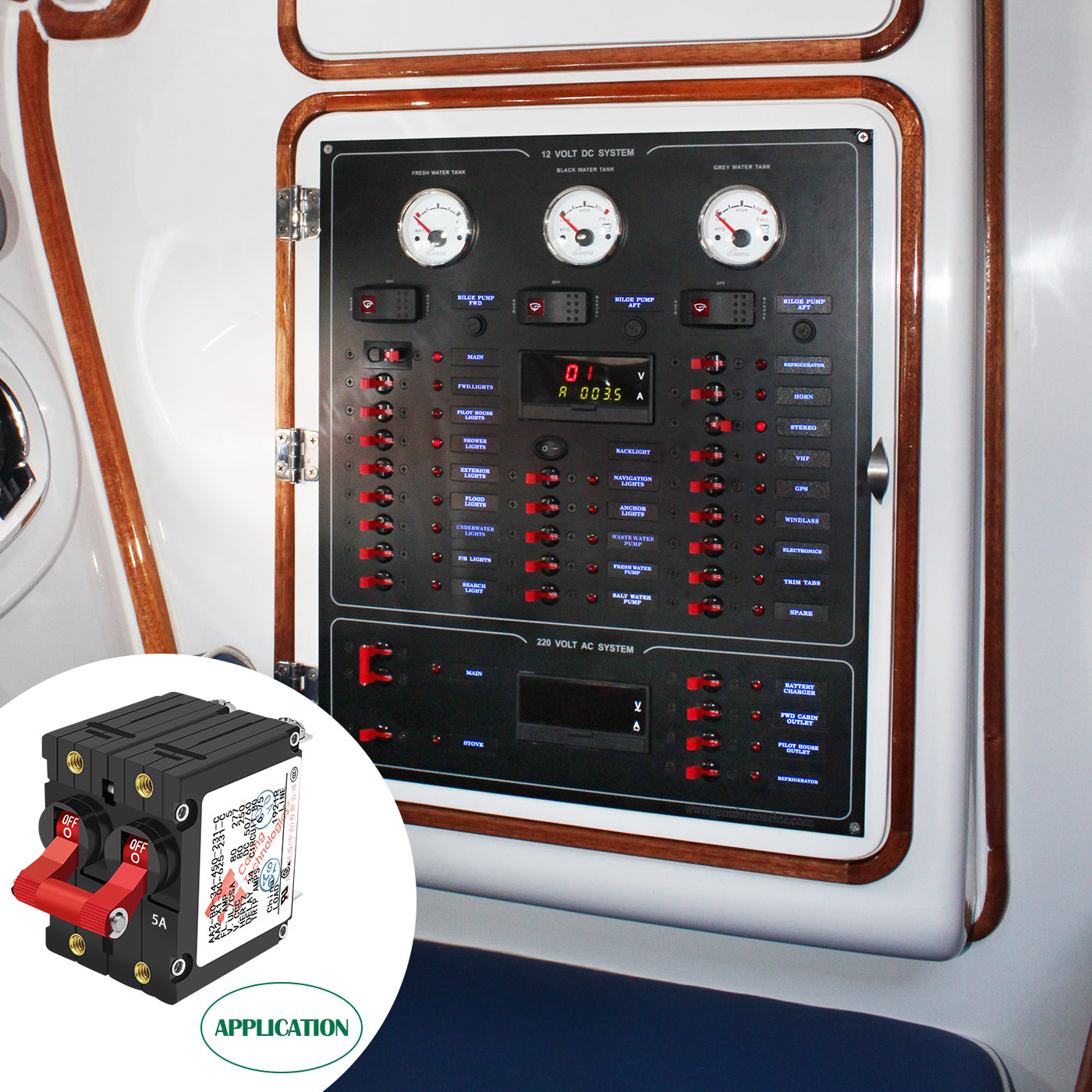 LENKRAD A-Series Red Toggle Circuit Breaker - Double Pole 5A - THALASSA