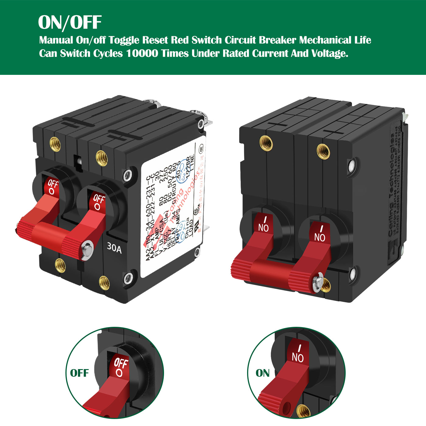GenuineMarine 30A Double Pole Circuit Breaker Electric Magnetic for Yacht Boat RV - THALASSA