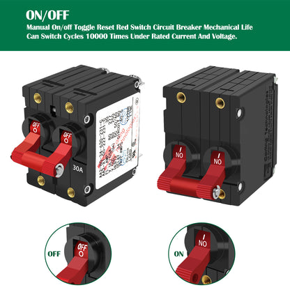 GenuineMarine 30A Double Pole Circuit Breaker Electric Magnetic for Yacht Boat RV - THALASSA