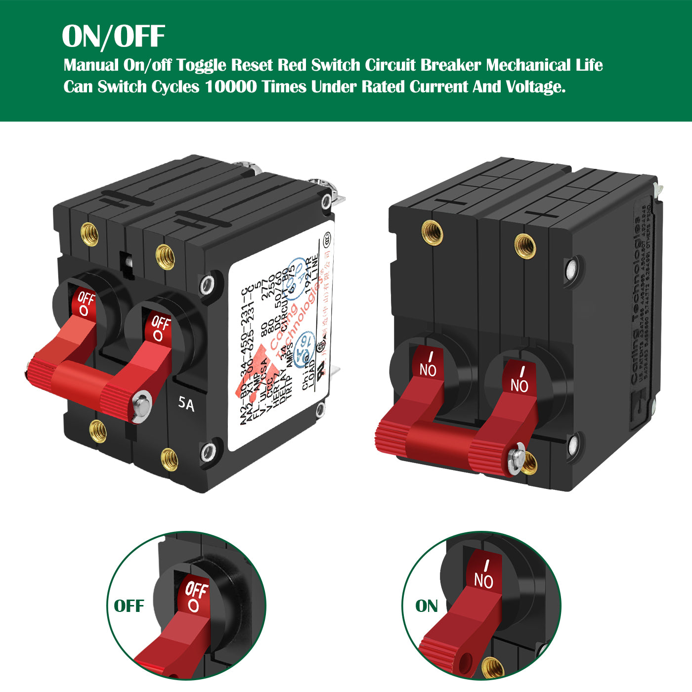LENKRAD A-Series Red Toggle Circuit Breaker - Double Pole 5A