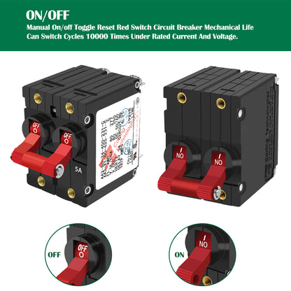 LENKRAD A-Series Red Toggle Circuit Breaker - Double Pole 5A - THALASSA