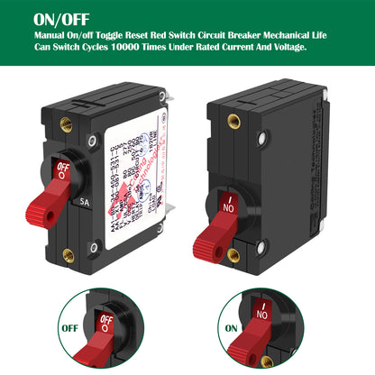 GenuineMarine 5/10/15/20/25/30/35/40/50A Toggle Electric Magnetic Circuit Breaker ON/Off One Pole Red Handle - THALASSA