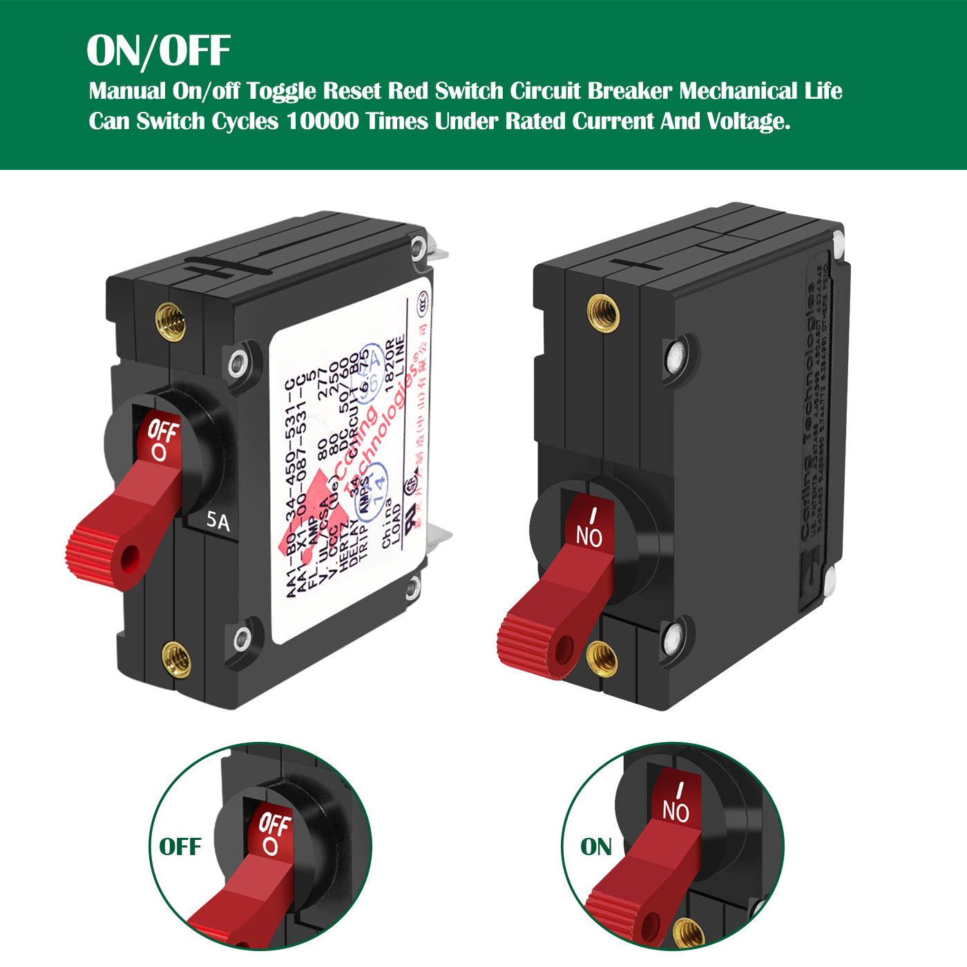 GenuineMarine 5/10/15/20/25/30/35/40/50A Toggle Electric Magnetic Circuit Breaker ON/Off One Pole Red Handle - THALASSA