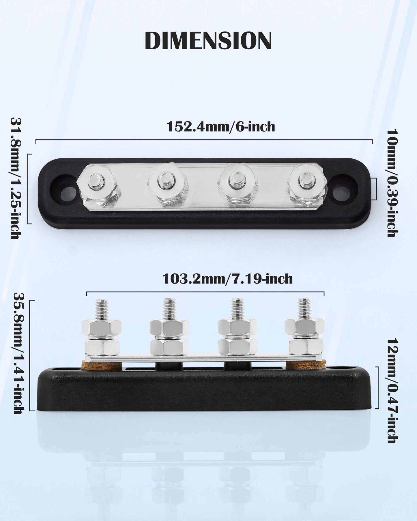 GenuineMarine 4 Terminal 150A Studs Bus bar Power Distribution Block - THALASSA