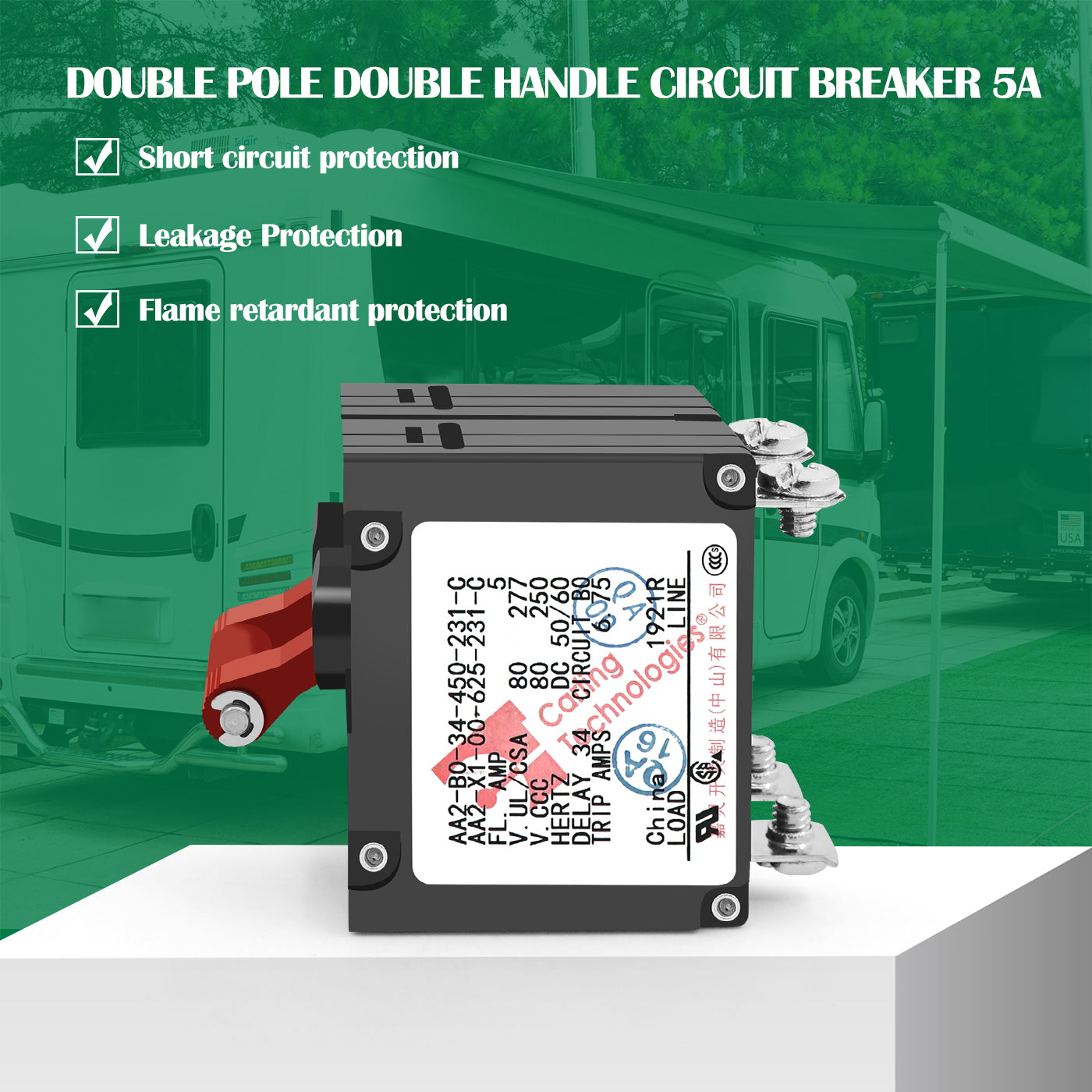 LENKRAD A-Series Red Toggle Circuit Breaker - Double Pole 5A - THALASSA