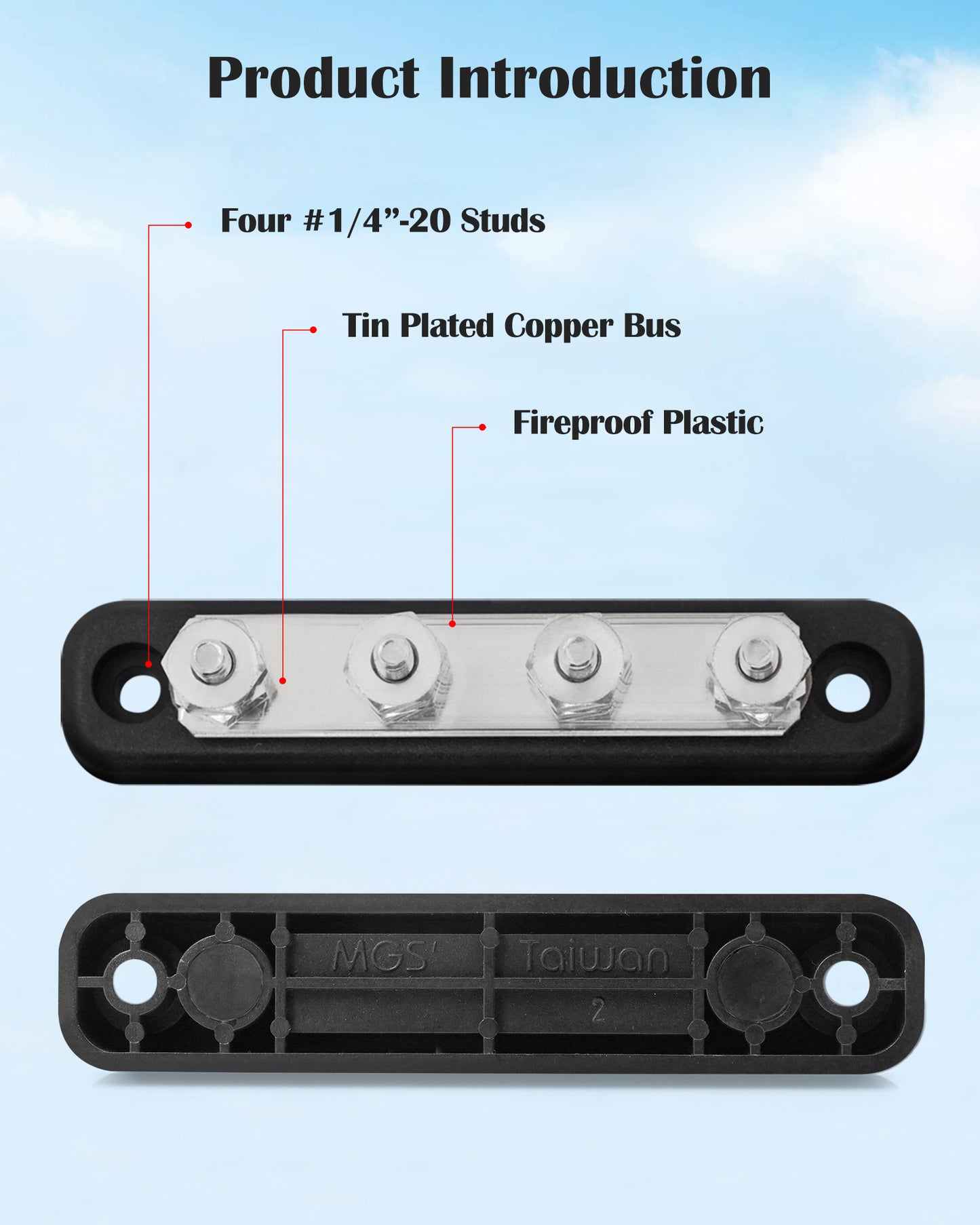 SeaChoice Marine 4 Gang Terminal Block Buss Bus Bar Brass Stud Contact 30A  @ 12V