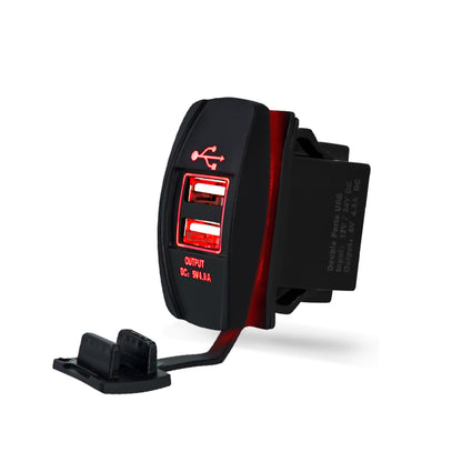GenuineMarine 4.8A Red/Blue Dual Waterproof USB Port Socket Charger Rocker for Yacht RV Boat Van(2pcs/a peice) - THALASSA