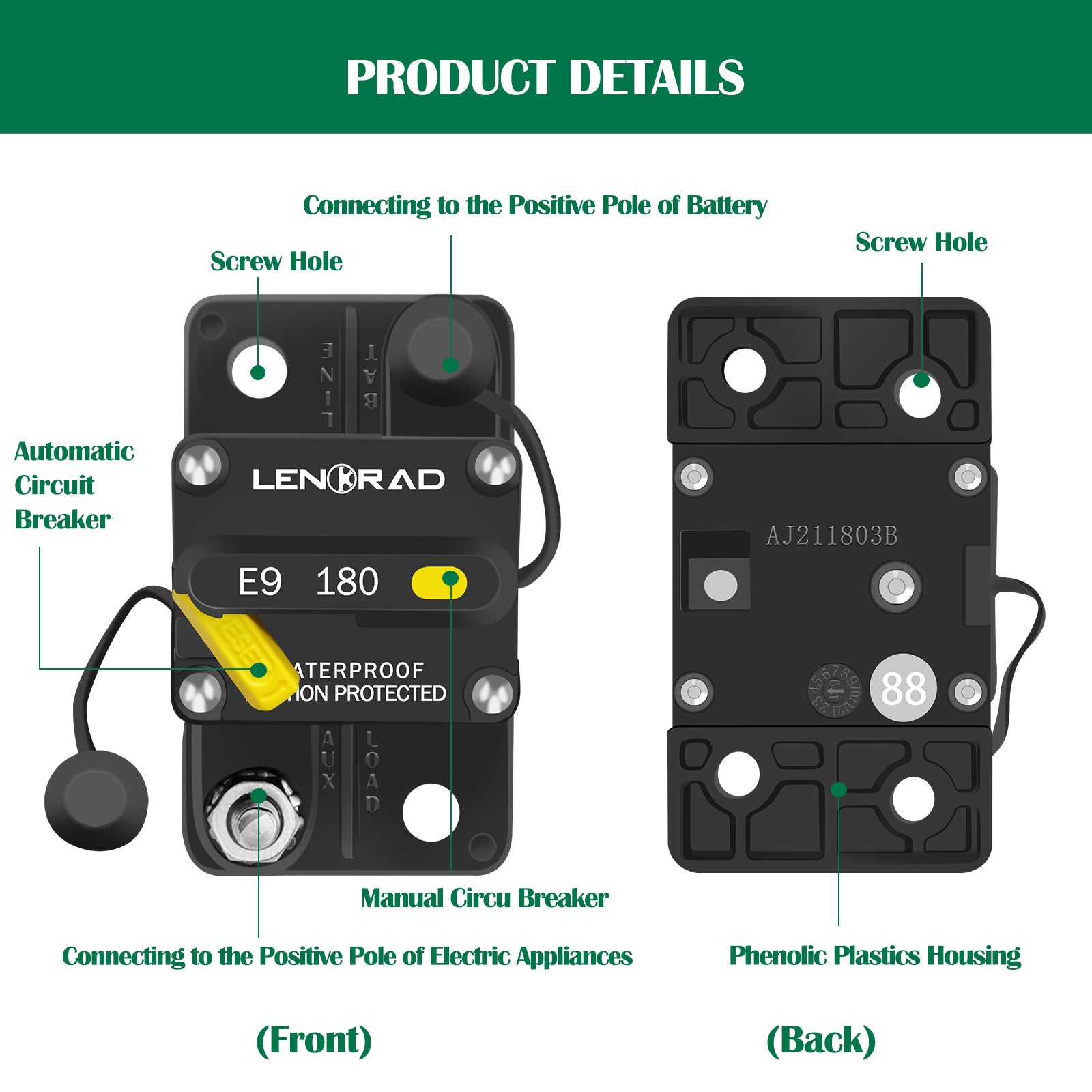 LENKRAD 180 Amp Circuit Breaker 12V with Manual Reset Switch Button fo –  Thalassa Marine