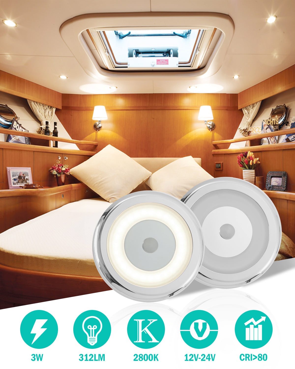 2/4/6pk RV Boat 10-30V Touch Ceiling LED Light Soft White Full Aluminum Tap Light Yacht Marine RV - THALASSA