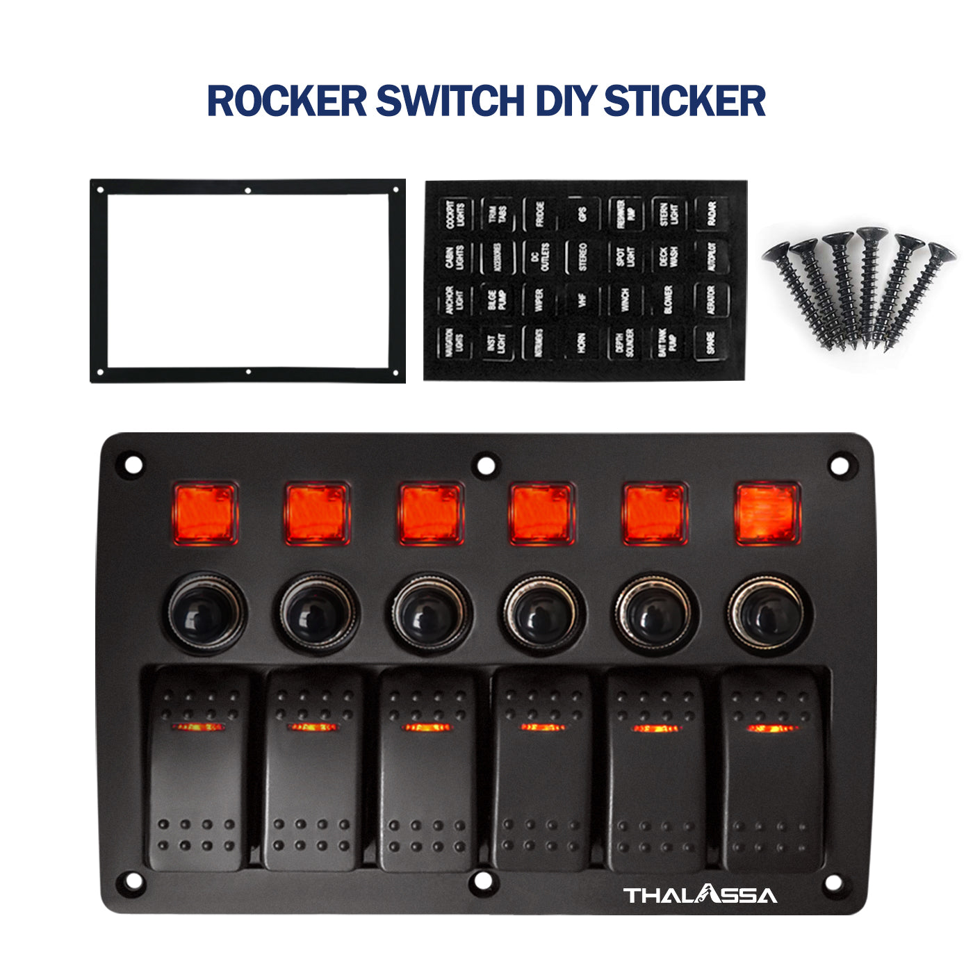 GenuineMarine-THALASSA 4/8 Gang Pre Wired Rocker Switch Panel - Waterproof On/Off Toggle Rocker, 12V 24V with Fuse, Circuit Breaker with 3 Pin Red LED Indicator for RV, Cars, Marine, Boat - THALASSA