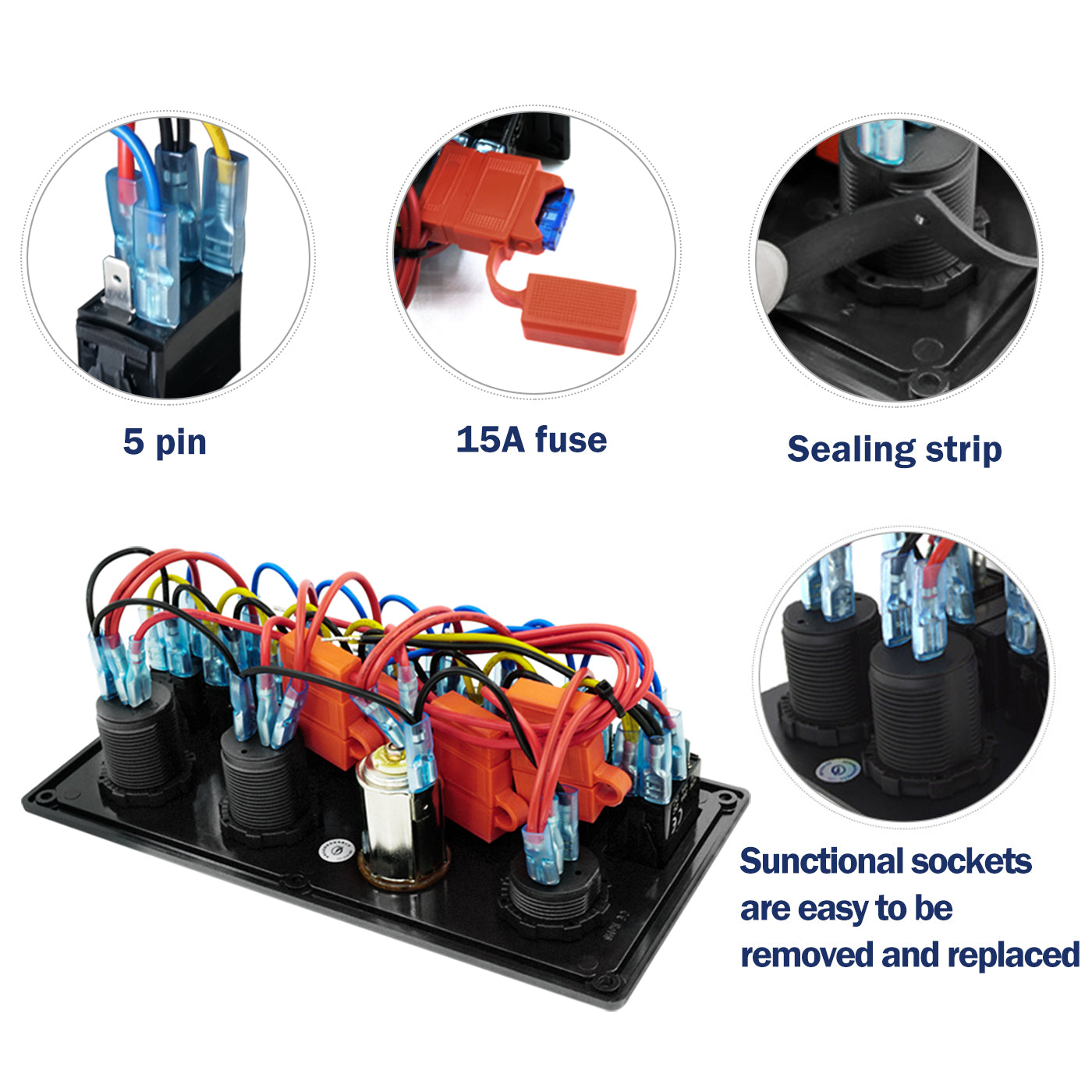 THALASSA 8 Gang Red/Blue Light 12V ON/Off Rocker Switch Panel  Waterproof, Digital Voltmeter Display Dual USB Charger Port Lighted Switch with 15A Fusefor for RV Car Vehicles Truck Boat - THALASSA