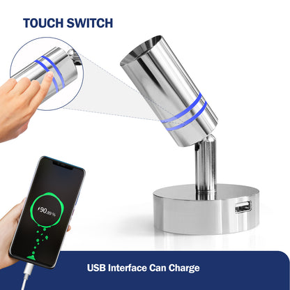 THALASSA 2pk Touch Adjustable Switch 90° LED Reading Light with USB for Yacht Ship Villa Hotel - THALASSA