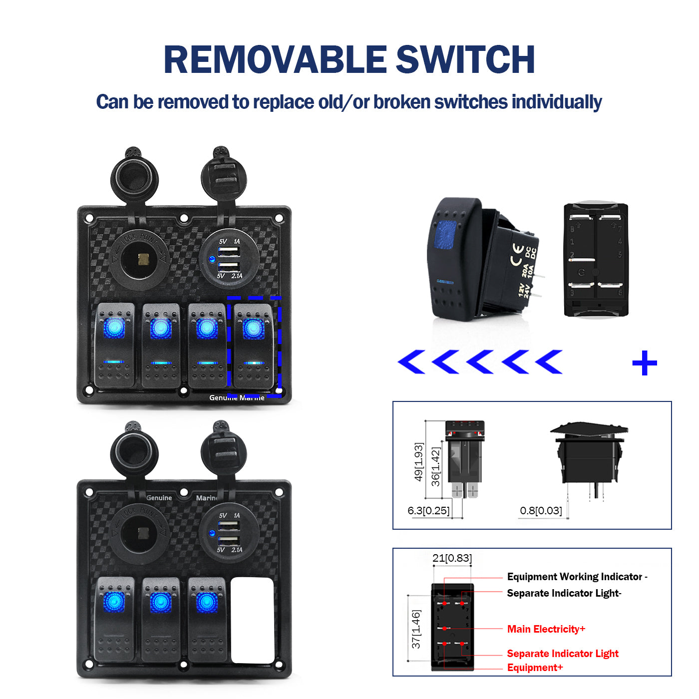 GenuineMarine 3/4 Gang Rocker Switch Panel 12V LED Lighted Fuse Breaker –  Thalassa Marine