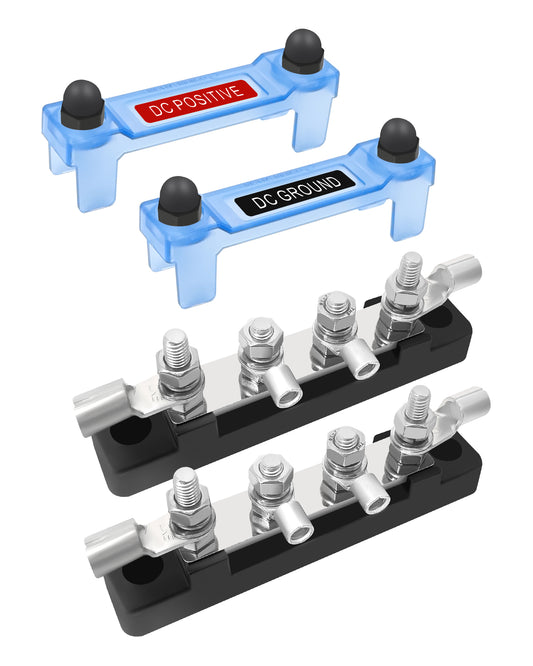 LENKRAD 4 Post Power Distribution Block Bus Bar with Cover, 4 x 10/32" Posts, 4 Terminal Bus Bars, 100 Amp Battery Terminal Distribution Block, 2 Packs - THALASSA