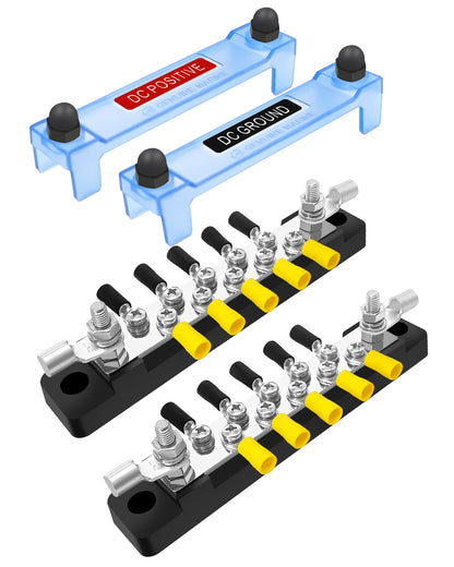LENKRAD 2 Packs 150A Battery Bus Bar - 10 Terminal Power Distribution Block Bus Bars with Ring Terminals, 10 Way 8/32" Screws, 2 Way 1/4" Studs