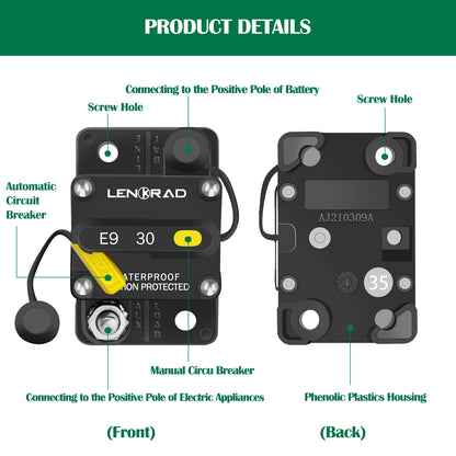 LENKRAD 30 Amp Circuit Breaker 12V with Manual Reset Switch Button for Boat Marine RV Yacht, Boat Circuit Breakers 12V - 48V DC, Waterproof(Surface Mount) - THALASSA