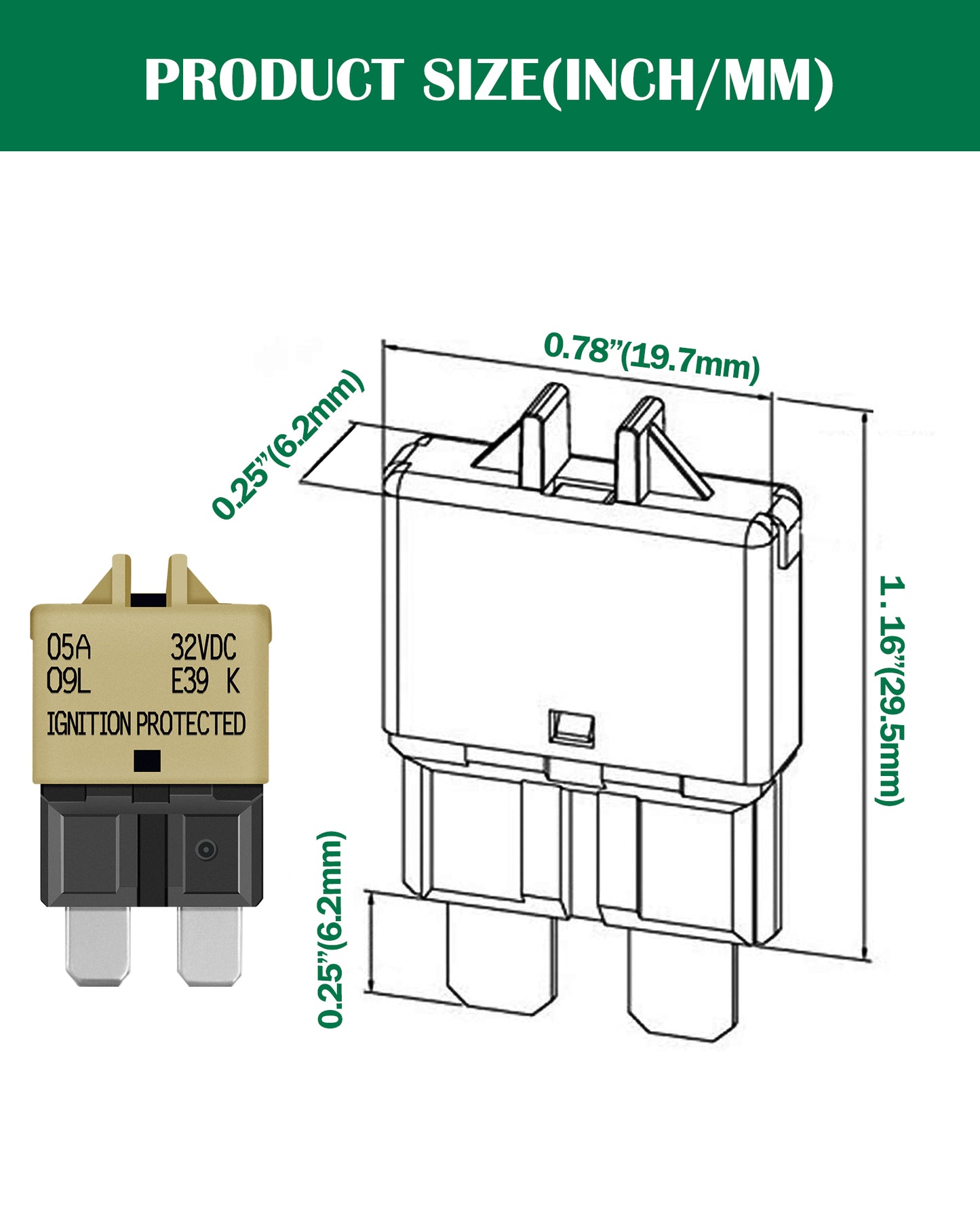 LENKRAD 5 Amp Resettable Fuse Low Profile ATC/ATO 5A Circuit Breaker Fuse 12V-32V DC, 5 Packs - THALASSA