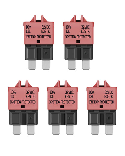 LENKRAD 10 Amp Resettable Fuse Breaker Fuse Low Profile ATC/ATO 10A Manual Reset Fuses 12V-32V DC, 5 Packs - THALASSA
