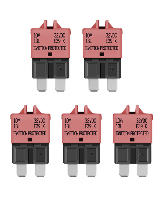 LENKRAD 10 Amp Resettable Fuse Breaker Fuse Low Profile ATC/ATO 10A Manual Reset Fuses 12V-32V DC, 5 Packs - THALASSA