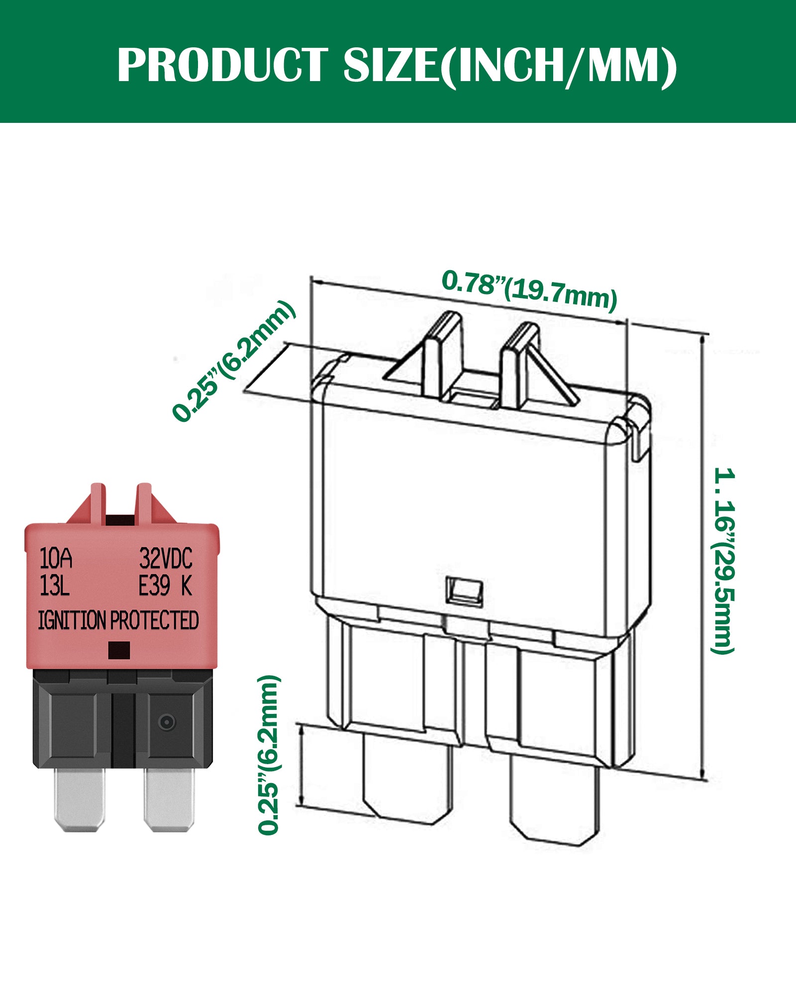 LENKRAD 10 Amp Resettable Fuse Breaker Fuse Low Profile ATC/ATO 10A Manual Reset Fuses 12V-32V DC, 5 Packs - THALASSA
