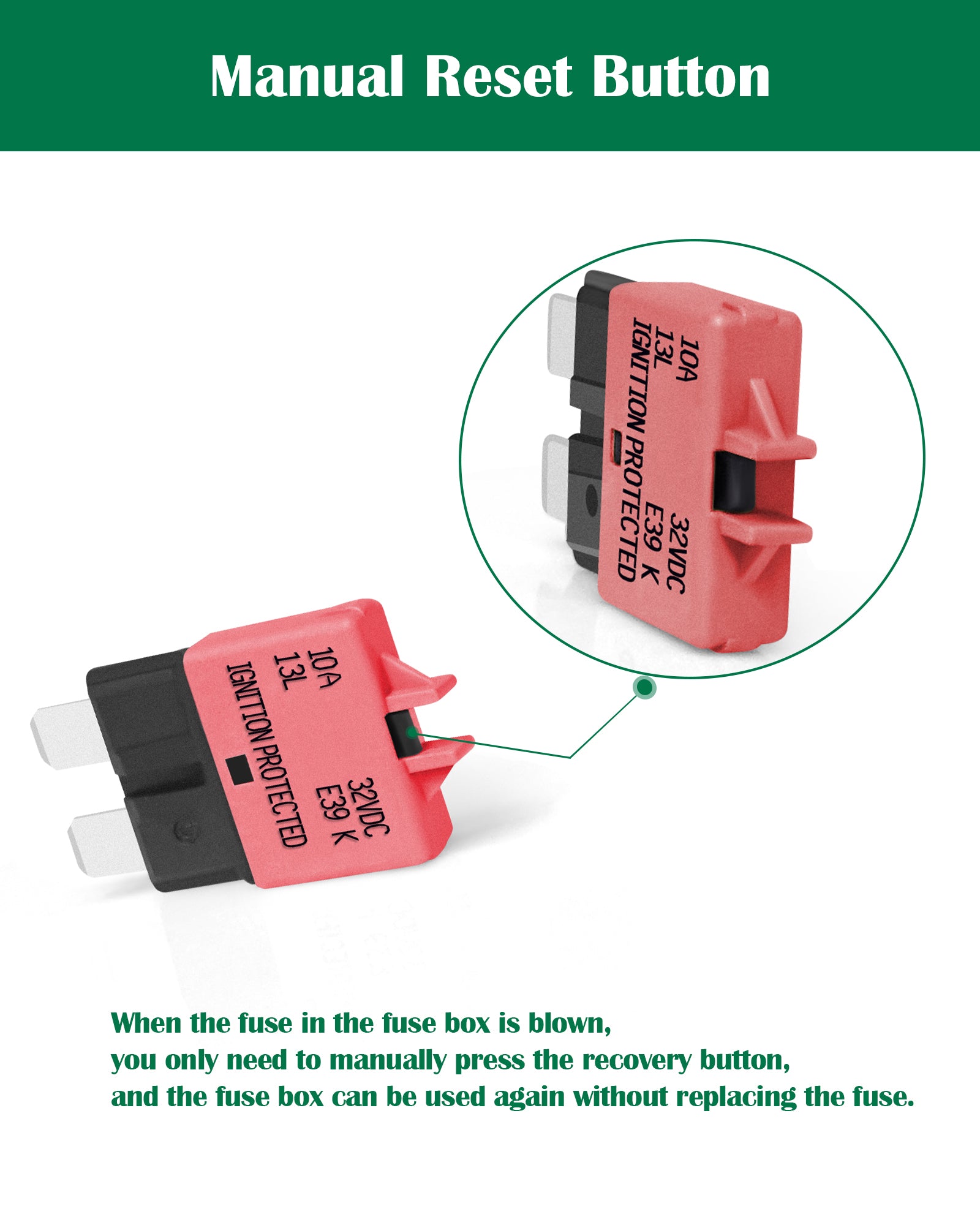 LENKRAD 10 Amp Resettable Fuse Breaker Fuse Low Profile ATC/ATO 10A Manual Reset Fuses 12V-32V DC, 5 Packs - THALASSA