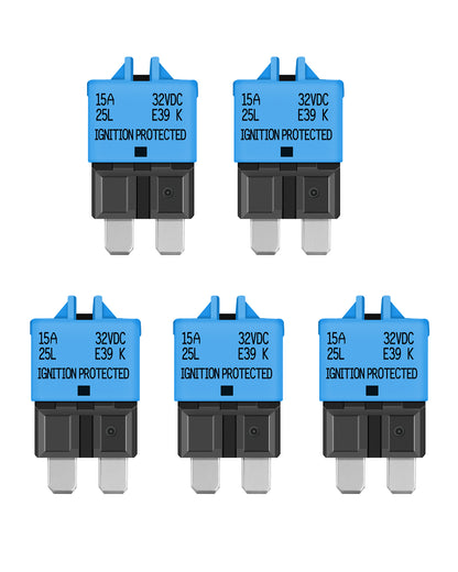 LENKRAD 15 Amp Manual Reset Fuses Circuit Breaker Low Profile ATC/ATO 15A Mini Fuse Circuit Breakers 12V-32V DC, 5 Pack - THALASSA