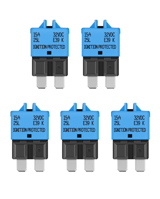 LENKRAD 15 Amp Manual Reset Fuses Circuit Breaker Low Profile ATC/ATO 15A Mini Fuse Circuit Breakers 12V-32V DC, 5 Pack - THALASSA