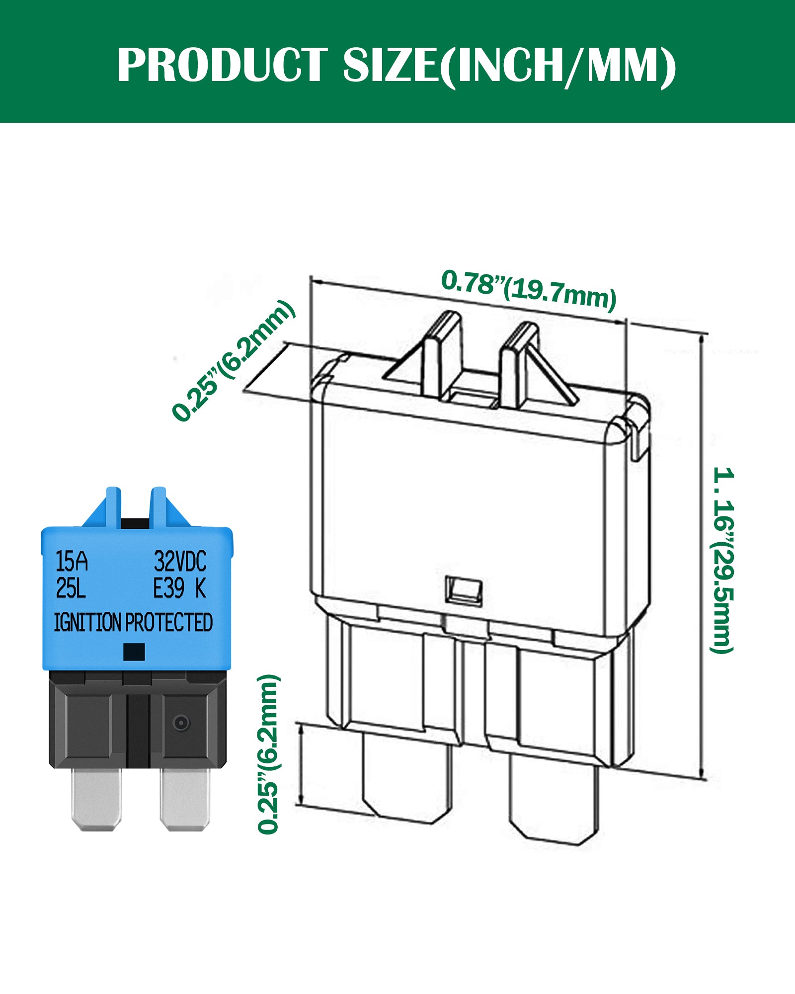 LENKRAD 15 Amp Manual Reset Fuses Circuit Breaker Low Profile ATC/ATO 15A Mini Fuse Circuit Breakers 12V-32V DC, 5 Pack - THALASSA