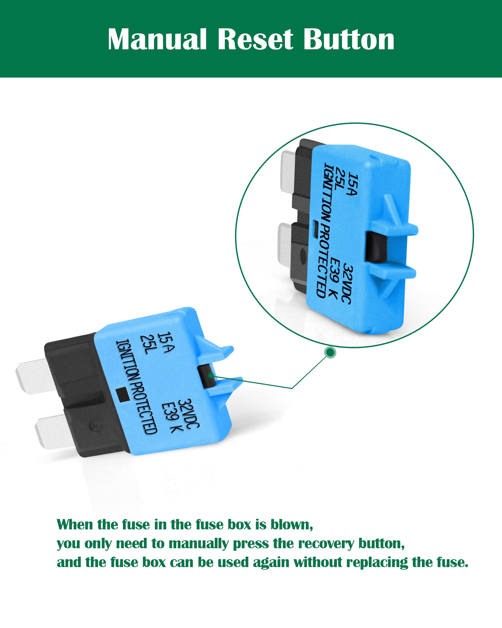 LENKRAD 15 Amp Manual Reset Fuses Circuit Breaker Low Profile ATC/ATO 15A Mini Fuse Circuit Breakers 12V-32V DC, 5 Pack - THALASSA