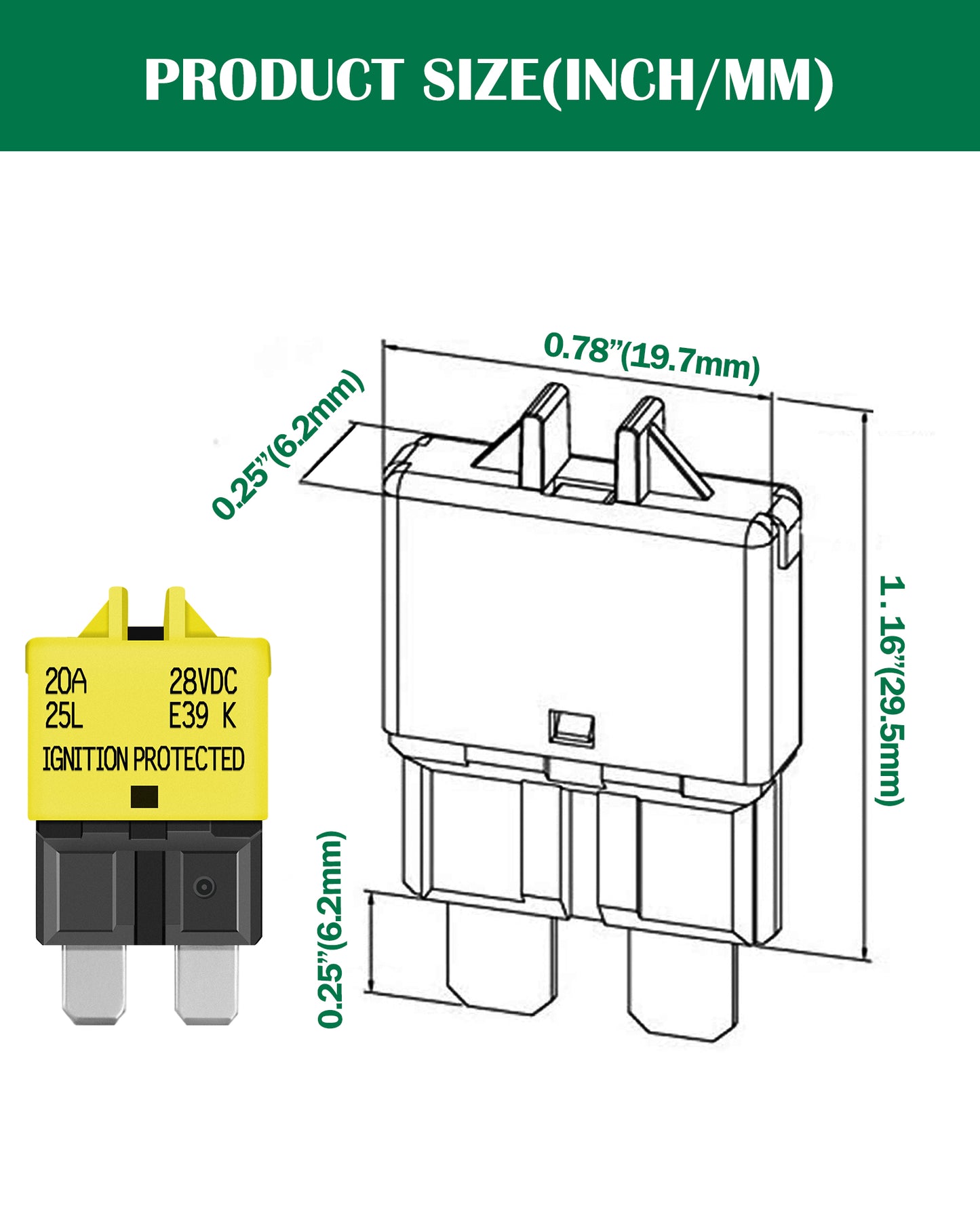 LENKRAD 20 Amp Breaker Fuse Low Profile ATC/ATO 20A Resettable Fuse 12V-32V DC, Fuse Kit 5 Packs - THALASSA