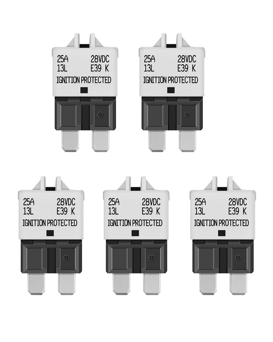 LENKRAD 25 Amp Resettable Fuse Breaker Fuse Low Profile ATC/ATO 25A Manual Reset Fuses 12V-32V DC, 5 Packs - THALASSA