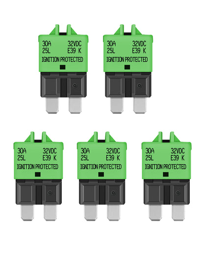 LENKRAD 30 Amp Breaker Fuse Low Profile ATC/ATO 30A Resettable Fuse 12V-32V DC, Fuse Kit 5 Packs - THALASSA