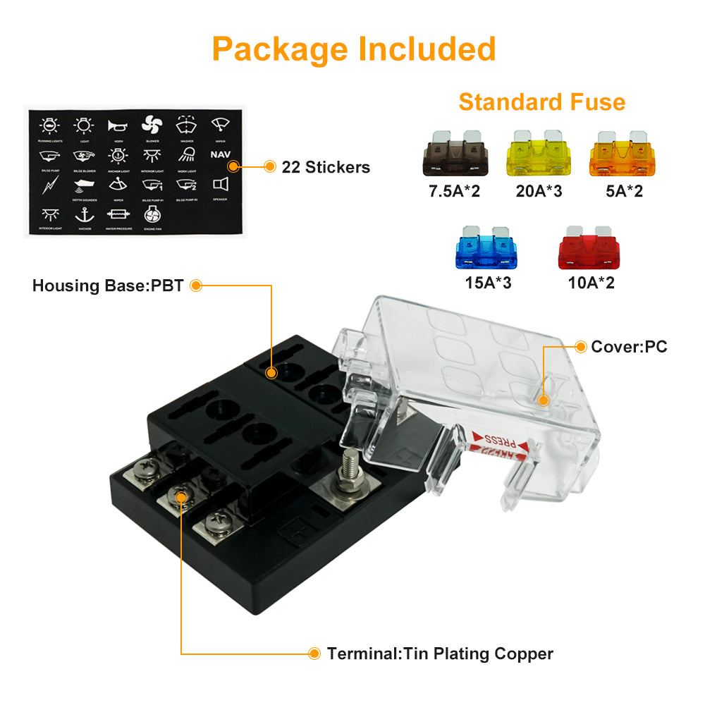 6 bit ATS Fuse Holder with Protective Cover & Label - GenuineMarine